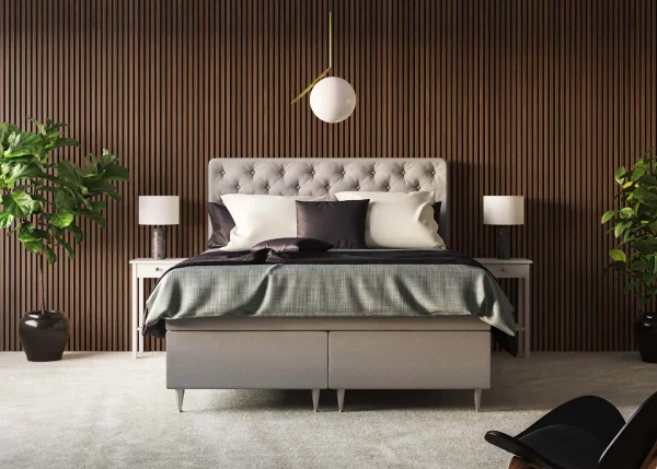 Ściana z listew Black Walnut, czarny filc akustyczny