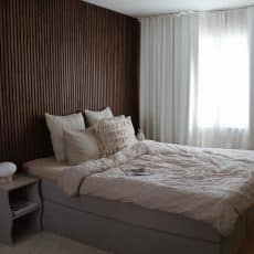 Diamond Walnut slat wall in bedroom