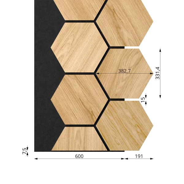 Ribbon-Hexagon Diamond Oak joint panel with dimensions