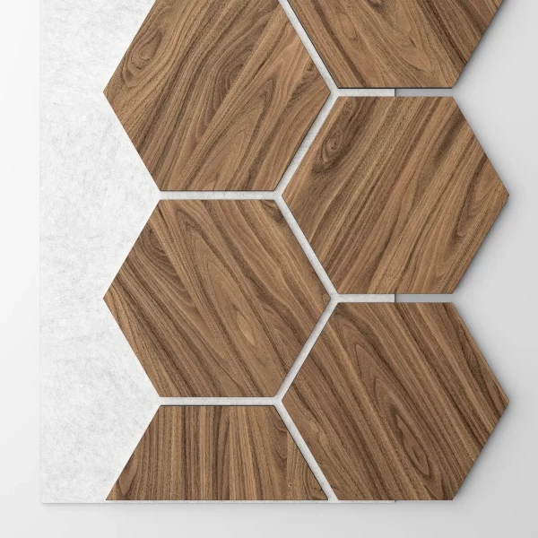 Ribbon-Hexagon Diamond Walnut joint panel with white acoustic felt